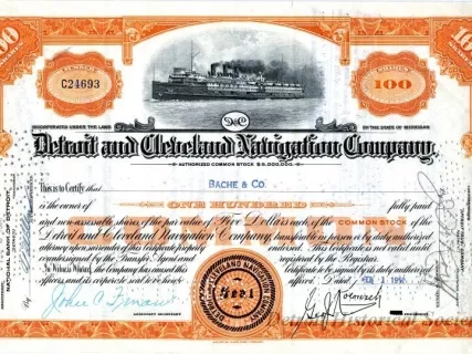 Certificate, Stock - Detroit and Cleveland Navigation Company