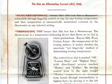 Brochure - a. American Beauty Adjustable-Automatic Electric Iron
b. American Beauty Cord-Support