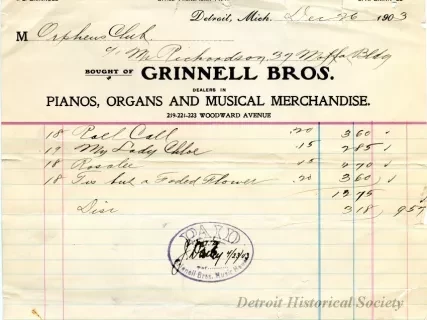 Invoice - Grinnell Bros.
