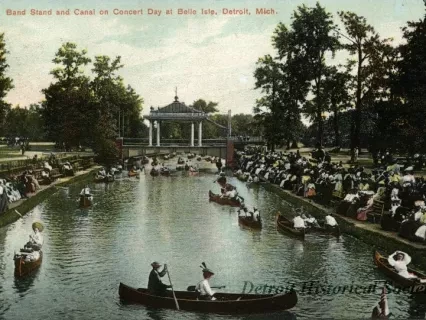 Postcard - Band Stand and Canal on Concert Day at Belle Isle, Detroit, Mich.