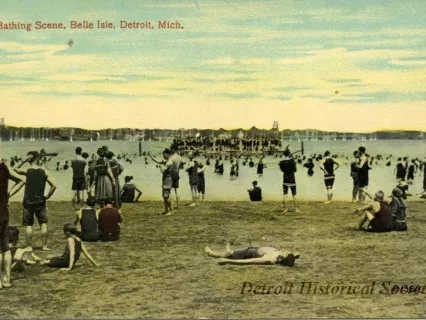 Postcard - Bathing Scene, Belle Isle, Detroit, Mich.