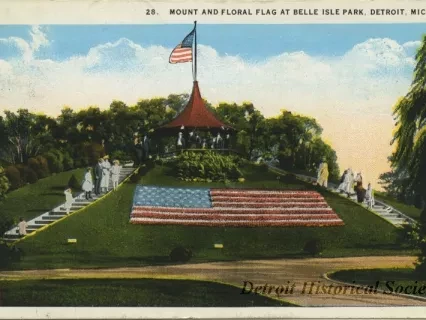 Postcard - Mount and Floral Flag, at Belle Isle Park, Detroit, Mich.