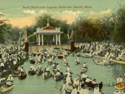 Postcard - Band Stand over Lagoon, Belle Isle, Detroit, Mich.
