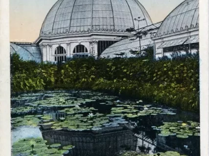 Postcard - Lily Pond and Horticultural Building, Belle Isle, Detroit, Mich.