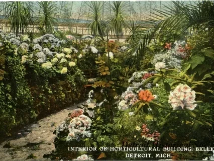 Postcard - Interior of Horticultural Building, Belle Isle, Detroit, Mich.