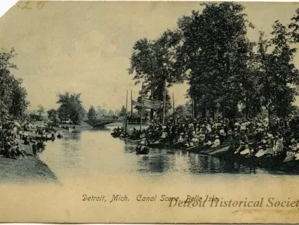 Postcard - Detroit, Mich. Canal Scene, Belle Isle.