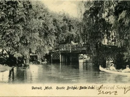 Postcard - Detroit, Mich. Rustic Bridge, Belle Isle.