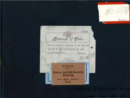 Title, Abstract - Abstract of Title,
Lot 61 and the West 1 Foot of the South 80 Feet of Lot 62 
of the Subdivision of the L. Beaubien Farm