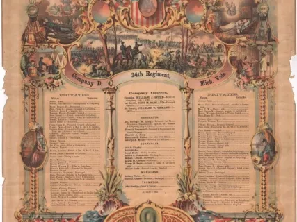 Lithograph - Military Register, Company D, 24th Regiment, Michigan Vols.