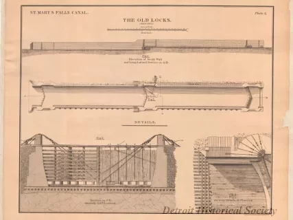 Lithograph - St. Mary's Falls Canal,
The Old Locks (1853-1855)