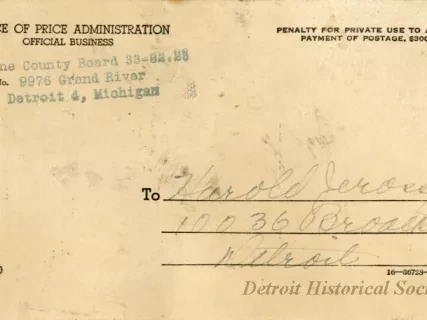 Postcard - Acknowledgment of Return of Ration Evidences