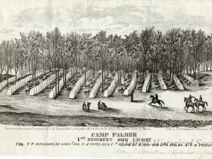 Lithograph - Camp Palmer, 1st Regiment Mich. Cavalry.