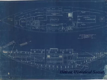 Blueprint - Interior Plan & Elevation Profile of a 46' x 11' x 6' Auxiliary Cutter