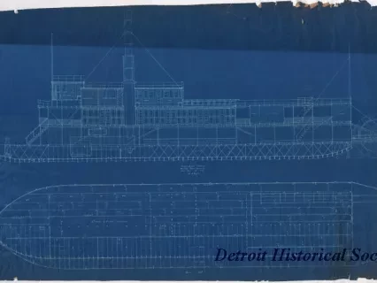 Blueprint - Longitudinal Section, Mexican River Steamer, 
and Main Deck