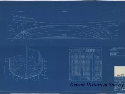 Blueprint - 40 Foot Steel Work Launch,
Lines and Offsets for
U. S. Lake Survey Office, Detroit, Michigan