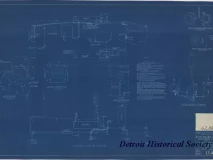 Blueprint - 40 Foot Steel Work Launch, 
Piping-Wiring Plan 
for U. S. Lake Survey Office, Detroit, Michigan