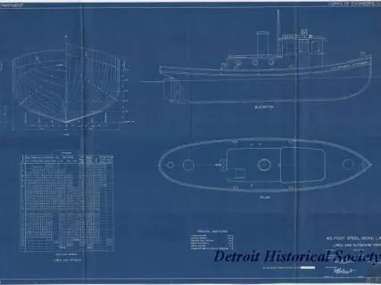 Blueprint - 40 Foot Steel Work Launch,
Lines and Outboard Profile