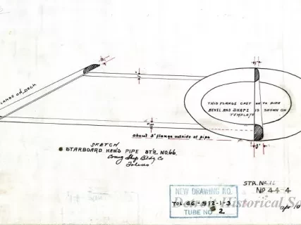 Drawing, Technical - Sketch, Starboard Haws[e] Pipe,
St'r. [Steamer] No. 66