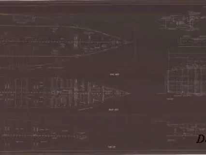 Blueprint - Aircraft Training Vessel, IX-64 (Ex. Seeandbee), 
General Arrangement of Decks and Inboard Profile