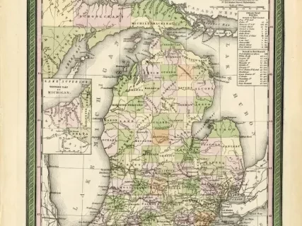 Map - A New Map of Michigan with its Canals, Roads & Distances.