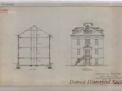 Drawing, Architectural - Addition to Hospital, Fort Wayne, Michigan.
Major P. G. Wales, Surgeon, U.S. Army.  March, 1907.