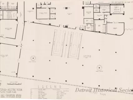 Drawing, Architectural - Cafeteria & Meeting Room, 
Third Floor Plan, 
Cobo Hall - Convention Arena, 
Civic Center - City of Detroit, Michigan