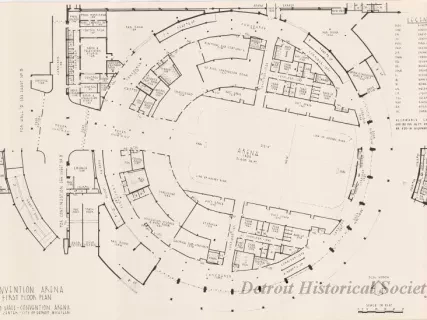 Drawing, Architectural - Convention Arena, 
First Floor Plan, 
Cobo Hall - Convention Arena
Civic Center - City of Detroit, Michigan