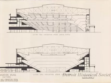 Drawing, Architectural - Convention Arena, 
Sections, 
Cobo Hall - Convention Arena, 
Civic Center - City of Detroit, Michigan
