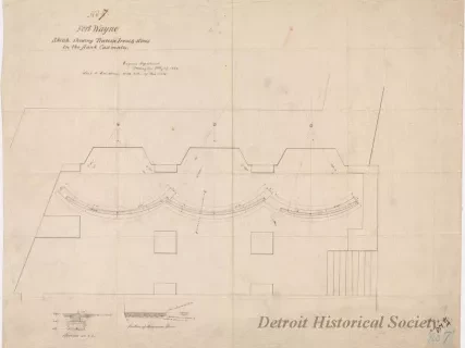 Drawing, Architectural - No. 7, Fort Wayne,
Sketch Showing Traverse Irons & Stones in the Flank Casemates