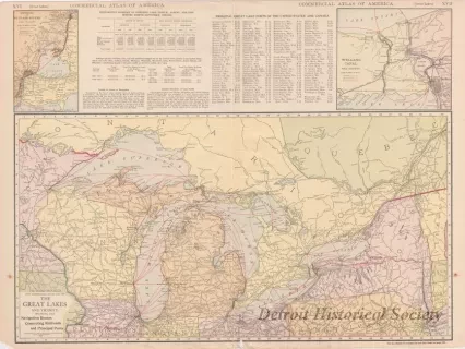 Map - The Rand-McNally New Commercial Atlas of the Great Lakes and Vicinity,
Showing the Navigation Routes, Connecting Railroads and Principal Ports