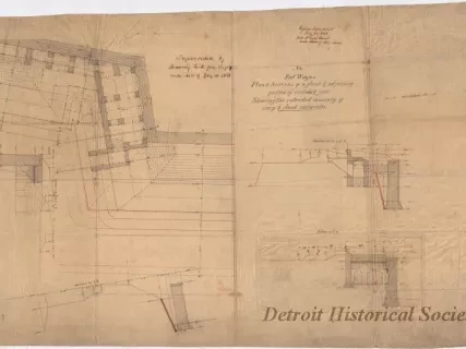 Drawing, Architectural - Fort Wayne,
Plans & Sections of a Flank & Adjoining Portion of Curtain & Face,
Showing the Intended Masonry of Scarp & Flank Casemates