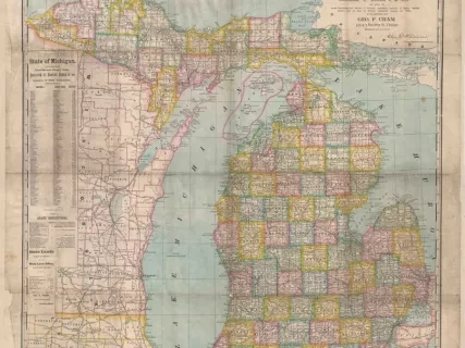 Map - Map of the State of Michigan, Engraved and Printed Under the the Supervision of the Commissioner of Railroads of the State