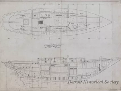 Drawing, Technical - Accommodation Plan & Construction Drawing of a
40' x 10' x 31'-6" x 5'-10" Auxiliary Cutter