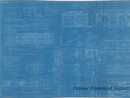 Blueprint - Detroit Boat Yard - 
Boatshed, Paving and Trackwork, 
Plans, Elevations, Sections & Details