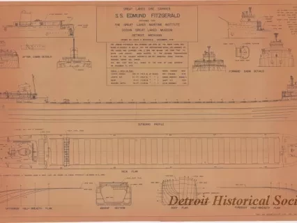 Drawing, Technical - Great Lakes Ore Carrier, S.S. Edmund Fitzgerald