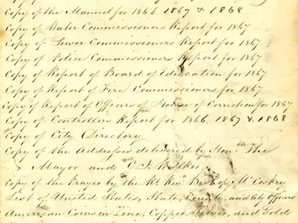 List - List of Articles Deposited in the Corner Stone of the New City Hall,
This Sixth Day of August, 1868