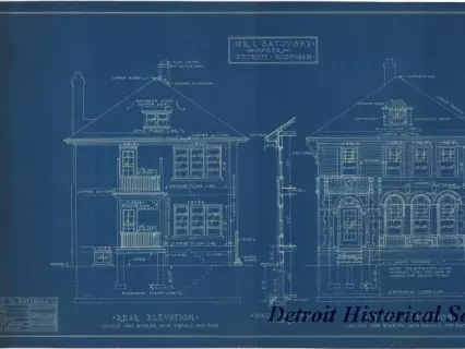 Blueprint - Rear Elevation [and] Front Elevation