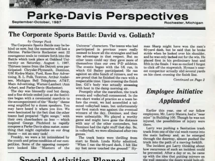 Newsletter - Parke-Davis Perspectives, September-October, 1987