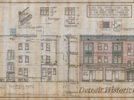 Drawing, Architectural - Plans for Seven Stores and Twenty-One Apartments Located on the North-West Corner of Michigan and Wesson Aves., Detroit, Michigan