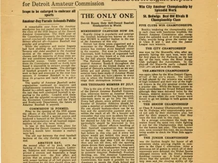 Newsletter - The Bulletin, Detroit Amateur Baseball Commission, Vol. 2, No. 1
November, 1918