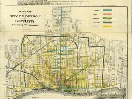 Map - Guide Map of the City of Detroit for Bicyclists, Showing Pavements