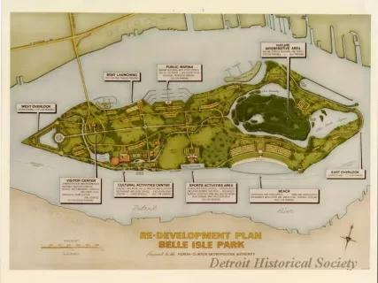 Map - Re-Development Plan, Belle Isle Park, Prepared by the Huron-Clinton Metropolitan Authority