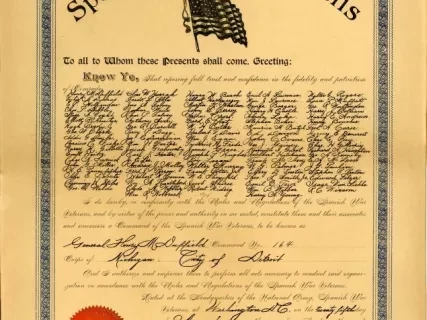 Certificate - National Army Spanish War Veterans