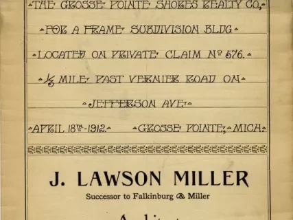 Specification - Specifications for the Grosse Pointe Shores Realty Co., for a Frame Subdivision Building Located on Private Claim No. 576, 1/3 Mile Past Vernier Road on Jefferson Ave., Grosse Pointe, Mich.