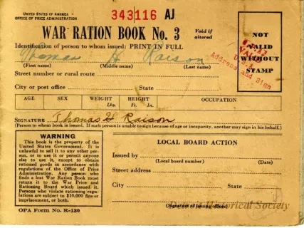 Book, Ration - War Ration Book No. 3