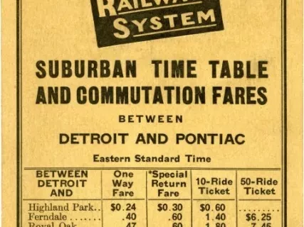 Schedule - Grand Trunk Railway System Suburban Time Table and Commutation Fares Between Detroit and Pontiac