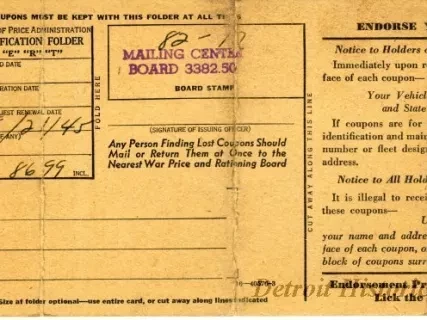 Book, Ration - Mileage Ration Identification Folder