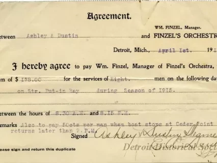 Contract - Agreement Between Ashley & Dustin and Finzel's Orchestra