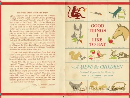 Menu - Good Things I Like to Eat, A Menu for Children.
