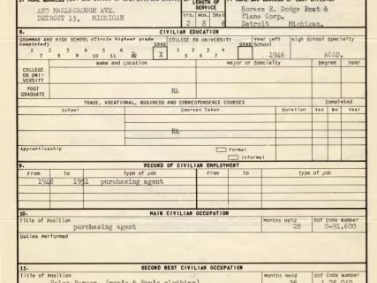 Form - Army of the United States Separation Qualification Record